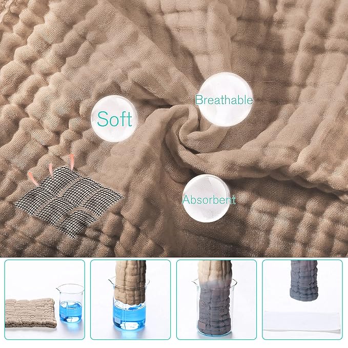 Yoofoss Muslin Burp Cloths for Baby 10 Pack 100% Organic Cotton Baby Washcloths for Boys Girls Large 20''X10'' Super Soft and Absorbent Brown