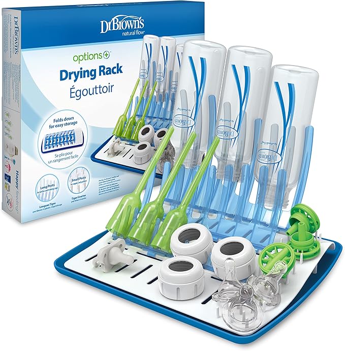 Dr. Brown's Baby Bottle Cleaning Brush with Sponge and Scrubber - Blue - 3pk and Universal Baby Bottle and Accessory Drying Rack