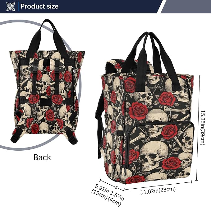Skull Bones Roses Diaper Bag Insul Pockets Large Cap Mom Dad