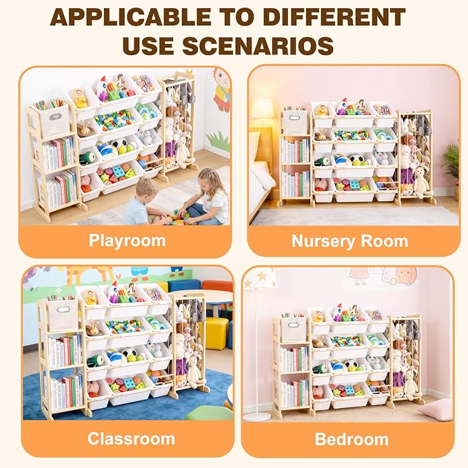 Kids Toy Storage Organizer with Bookshelf & Stuffed Animal Storage,12 Toy Bins +1 Free Storage Box,Playroom Nursery Organization Plush Toy Storage