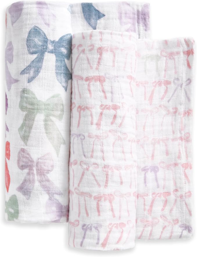 aden + anais 100% Organic Cotton Muslin Swaddles, Breathable Baby Blanket, Ideal for Boys, Girls, Newborns, Babies & Infants, Receiving Blanket, Soft and Lightweight Wrap, 2 Pack, Bow Atelier