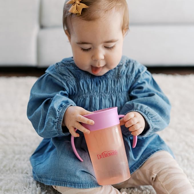 Dr. Brown's Milestones Straw to 360 Convertible Toddler Training Cup Set with Interchangeable Silicone Straw and 360 Degree Cup Lids, Pink Coral, 10 oz/300 mL, BPA-Free, 9m+, 2-Pack