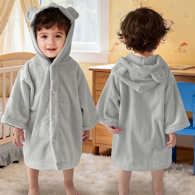 VOOVA & MOVAS Baby Hooded Bath Towel with Bear Ear (0-24Months) 100% Cotton Soft Absorbent Skin-Friendly Bath Pool Beach Towel Robe for Newborns & Infants - Perfect Set,Gray