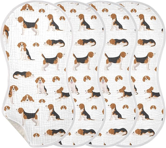 Muslin Burp Cloths for Baby Boys and Girls - 4-Pack Ultra Absorbent Beagle Dog Muslin Washcloths, Newborn Towel, Milk Spit Up Rags, Burp Cloth Bib for Unisex, 22 x 11 Inch