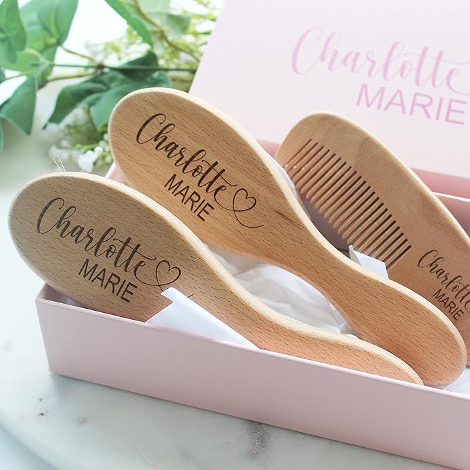 Baby Brush Set | Personalized Wooden Brush | Newborn Girl Essentials | 3pcs