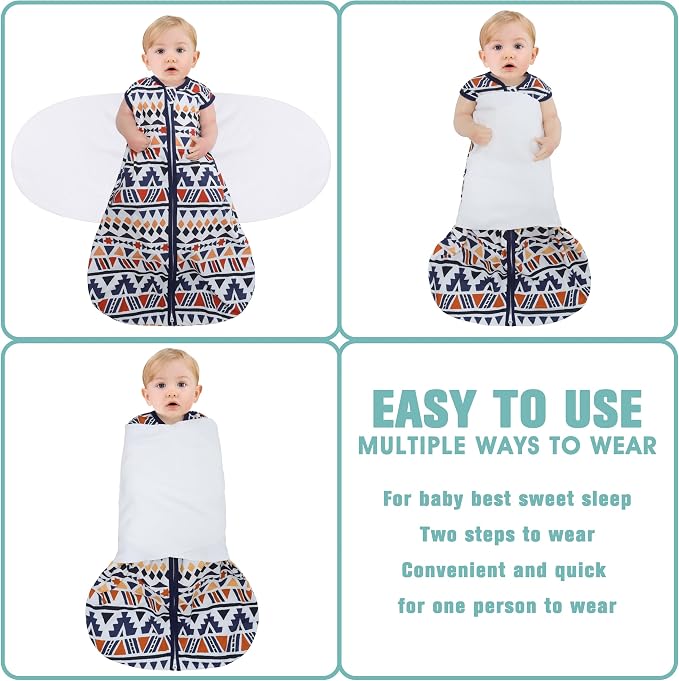BSTOPPT Newborn Sleep Sack Baby Swaddle,3-Way Adjustable Wearable Blanket,100% Rayon Cotton Swaddling Sleeping Bag，TOG 0.5 (Soccer & Triangles, 3-6 Months)