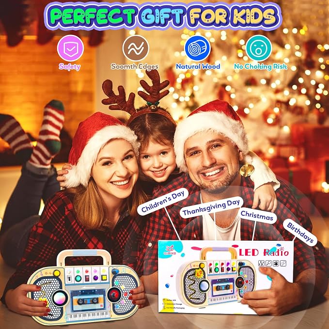 Ansee Busy Board Montessori Toys for Toddlers, Wooden Sensory Toys with LED Light, Switches, Music, Labyrinth, Adjust Volume, 2 DIY Stickers, Learning Travel Toys