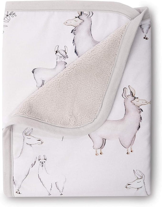 Oilo Baby Blanket, Luxury Soft Plush Chenille Backing & Organic Cotton Jersey Print, Double Layered, 30" x 40", Rolled Jersey Edge Trim, Machine Washable, Perfect for Infant or Toddlers, Llama