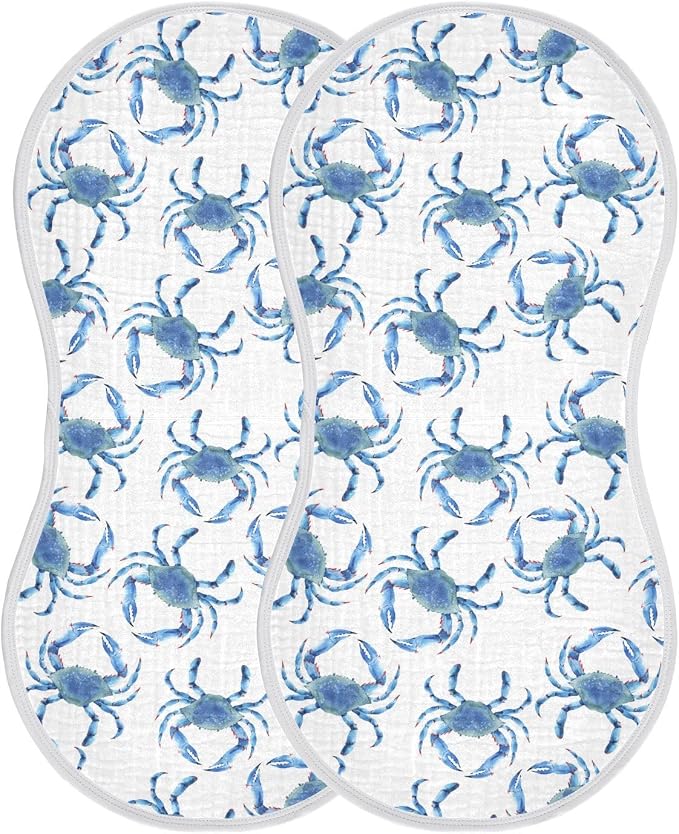 vvfelixl Muslin Burp Cloths Blue Crabs Baby Washcloths for Baby Girl Boys 2 Pack