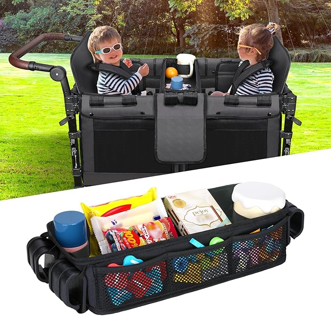 AROUY Stroller Snack Tray Attachment - Easy to Clean Universal Stroller Snack Tray for Wonderfold Wagon W4 Accessories with Cup Holder (L (W4 Model))