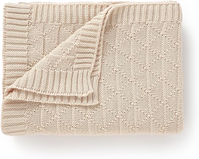 Baby Receiving Blanket for Boys Girls Knit Neutral Swaddle Blankets Soft Lightweight Crib Stroller Blankets for Newborn Infant Toddlers Beige 30 x 40 Inch
