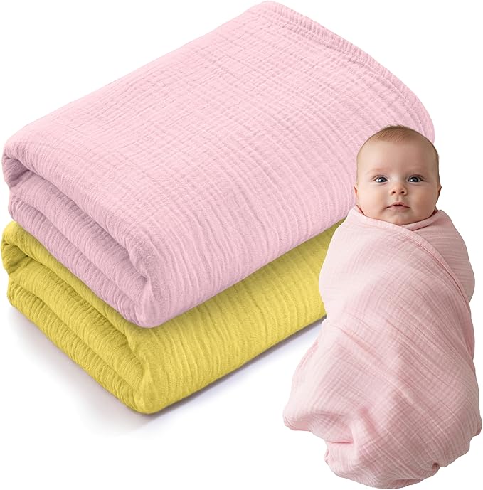 Muslin Swaddle Baby Blanket for Boys and Girls, 100% Cotton, Swaddles for Newborns, 47"x47", Soft Breathable Skin Friendly Warm ??Pack of 2