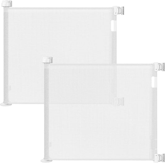 2-Pack Retractable Baby Gate for Stairs-33”Height, Expands up to 55”Width-Safety Gate for Infants, Toddlers, Dogs & Pets-Easy Install, Secure Closure, White Mesh Design for Indoor & Outdoor Use