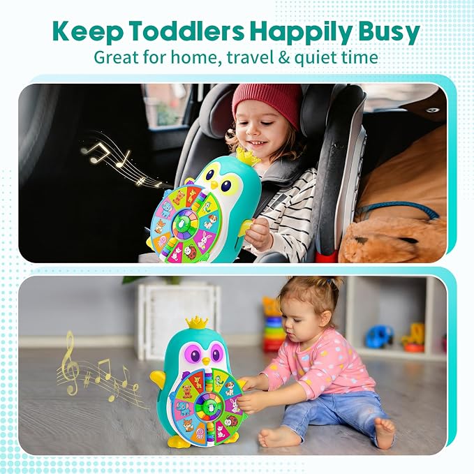 1 Year Old Boy Gifts, Interactive Musical Penguin Toy with Spinning Lights & Sounds,Spanish English Bilingual Talking Learning Toys with 5 Themes & 50 Words, First Birthday Gift for Toddlers 1-3