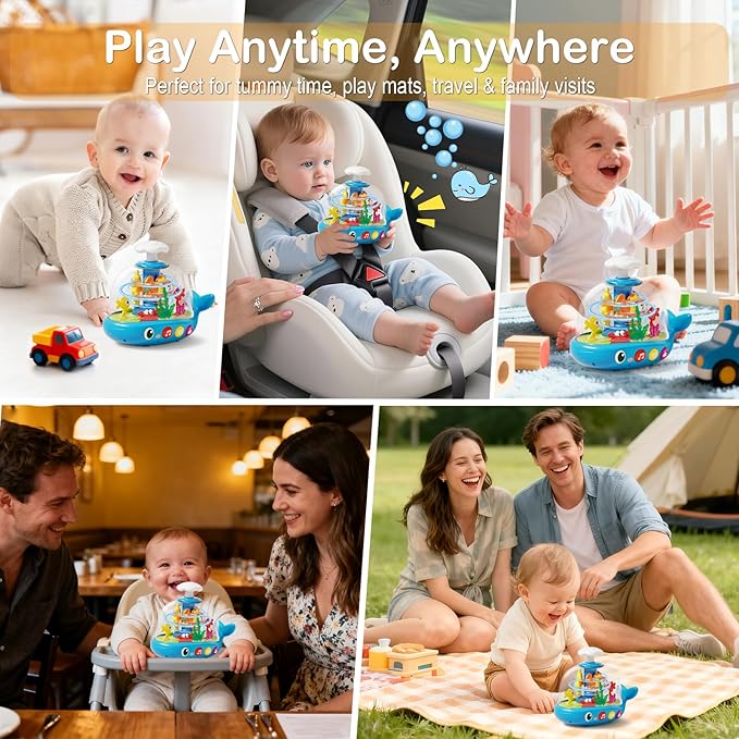 Whale Sensory Spinner Toy for Baby: Light Up Rotating Play with Music ??Safe ABS Early Learning Educational Toys for 6 Months+ ??Christmas Birthday Gift for Boys and Girls