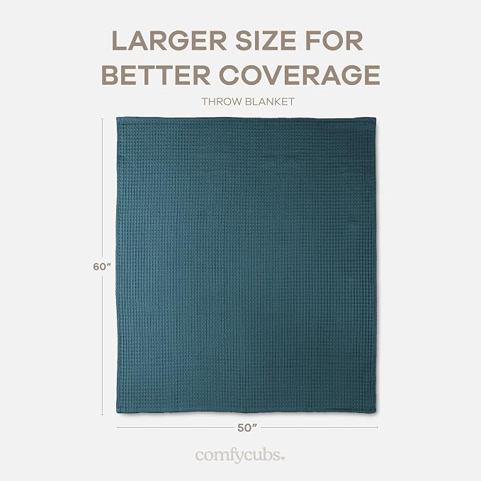 Comfy Cubs 100% Cotton Waffle Weave Throw Blanket Breathable Skin-Friendly Soft Lightweight Blankets - Perfect Warm Textured Blanket Layer - Size for Couch Bed & Sofa (Neptune, 50" X 60")