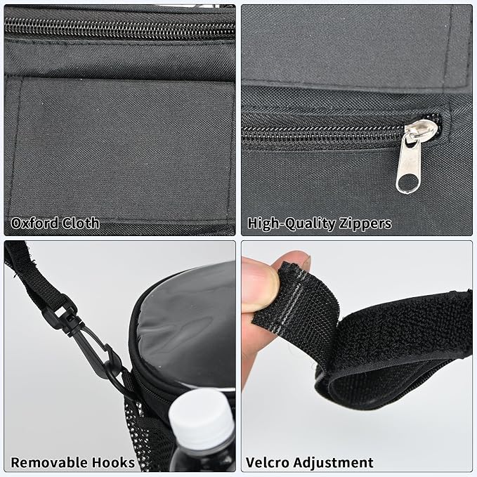Stroller Organizer with Insulated Cup Holders - Universal Stroller Caddy Bag Fits for Uppababy, Baby Jogger, Nuna - Detachable Shoulder Strap & Large Storage for Diapers, Wipes (Black)