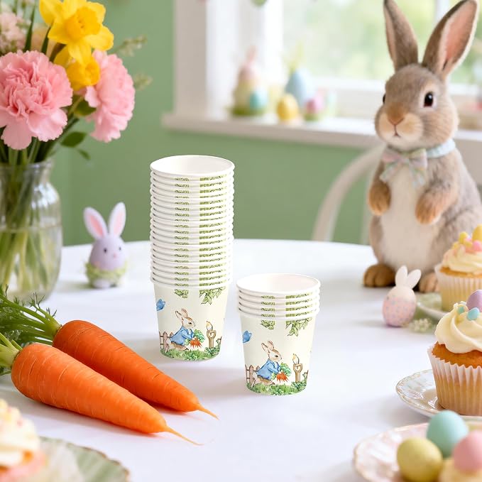 WRAPAHOLIC 3oz Easter Paper Cups - 100 Pack Disposable Bathroom Cups with Garden Hop Rabbit Design, Small Mouthwash Cup for Toothbrush Rinse, Bathroom, Easter, Baby Shower and Party