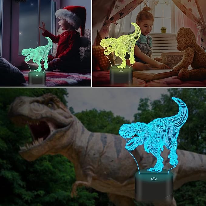 Dinosaur Toys, 3D T-Rex Night Light with Remote & Smart Touch + Timer + 16 Colors Changing Dimmable Dino 3D Lamp Gifts for Boys Kids Age 2 3 4 5 6+ Year Old Boy