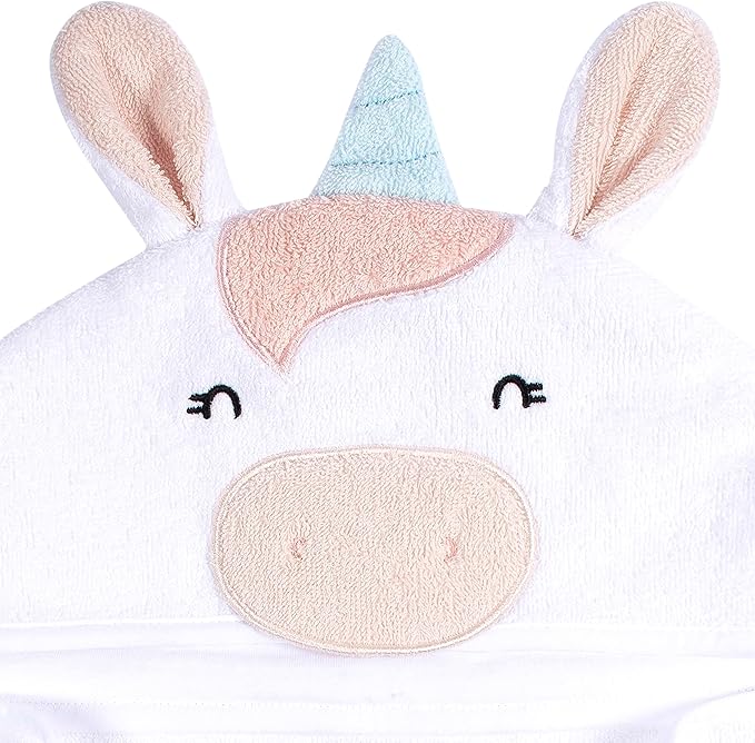 Gerber Baby 4 Piece Animal Character Hooded Towel and Washcloth Set, White Unicorn, One Size