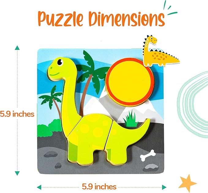 Klevly 6 PK Dinosaur Wooden Toddler Puzzles Ages 2-4 | Wooden Puzzles for Toddlers 18 Months to 3 Yrs | Montessori Toys for 2 Year Old | Learning Toys for 2+ Year Olds