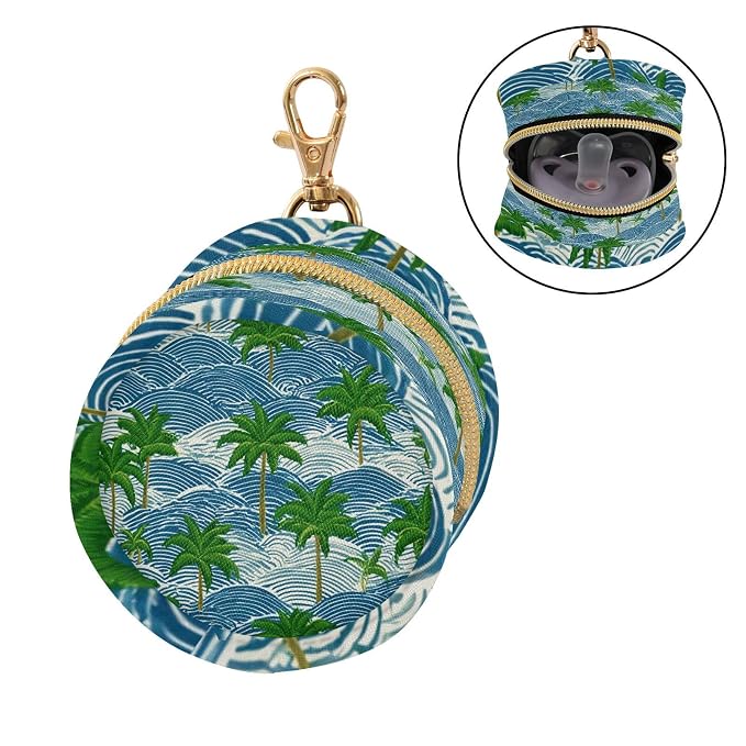 Pacifier Holder with Clip Pacifier Case for Diaper Bag Round Baby Pacifier Pouch Box Bag Portable Blue Waves and Green Tropical Coconut Trees01