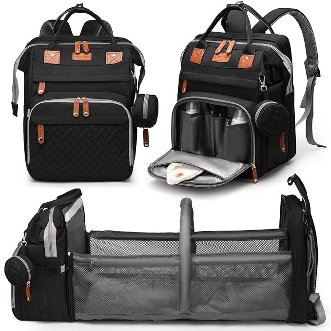 Diaper Bag Backpack with Changing Station, Large Diaper Bag For Boys And Girls, Multifunctional Waterproof Travel Diaper Backpack, Baby Bag with USB Charging Port for Moms Dads,black
