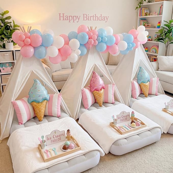 wilwolfer 6 Pack Kids Teepee Tent Bulk with Inflatable Airbed & Light, Natural Toddler Play Tent for Girls Boys Indoor Sleepover Slumber Party Birthday Gifts