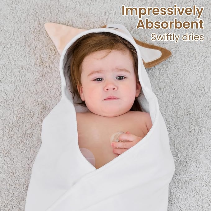 Mooreeke 2 Pack Toddler Towels - 100% Cotton Toddler Hooded Towels - Soft Baby Bath Towel with Hood for Newborn - Comfort Towel for Baby Girls and Boys - Animal Shaped (Puppy & Dinosaur)