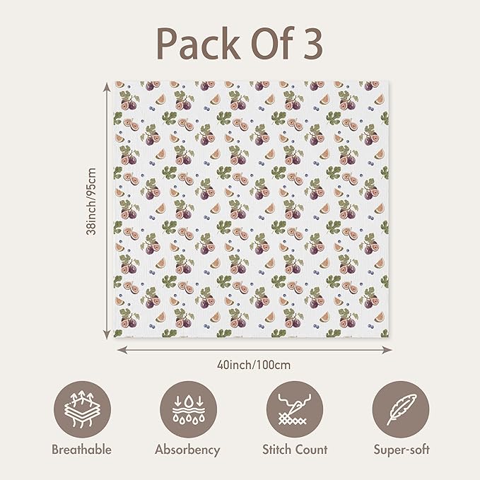GLLQUEN BABY Muslin Swaddle Blankets for Newborns, 3-Pack Cotton Receiving Blankets for Boys and Girls, Large 40 x 38 Baby Essentials Swaddle Wrap Burping Clothes, Unisex, Gift, Green