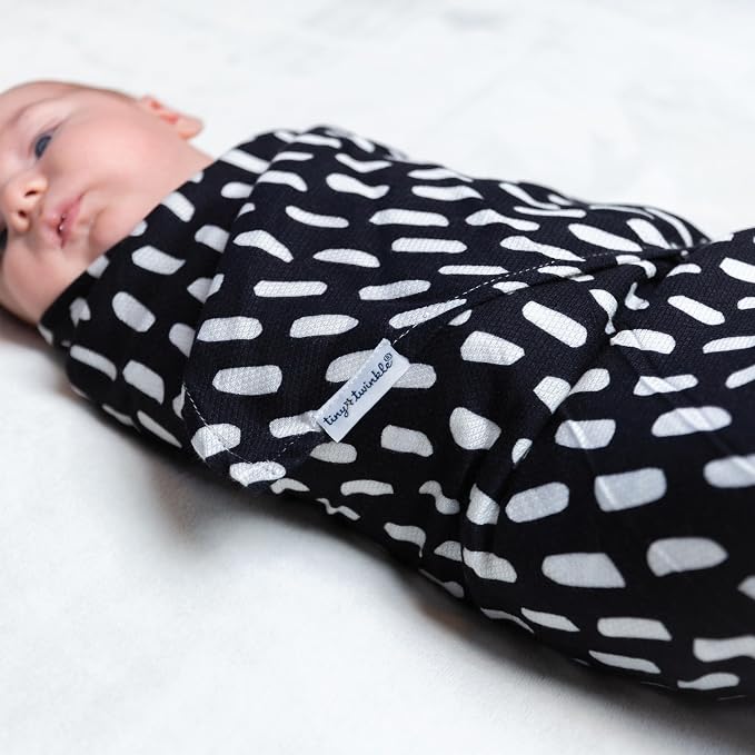Tiny Twinkle Kaffle Swaddle Blanket 2-Pack - Soft and Silky Baby Blanket to Wrap and Swaddle Newborns, Sized 47 x 47(Black, White)