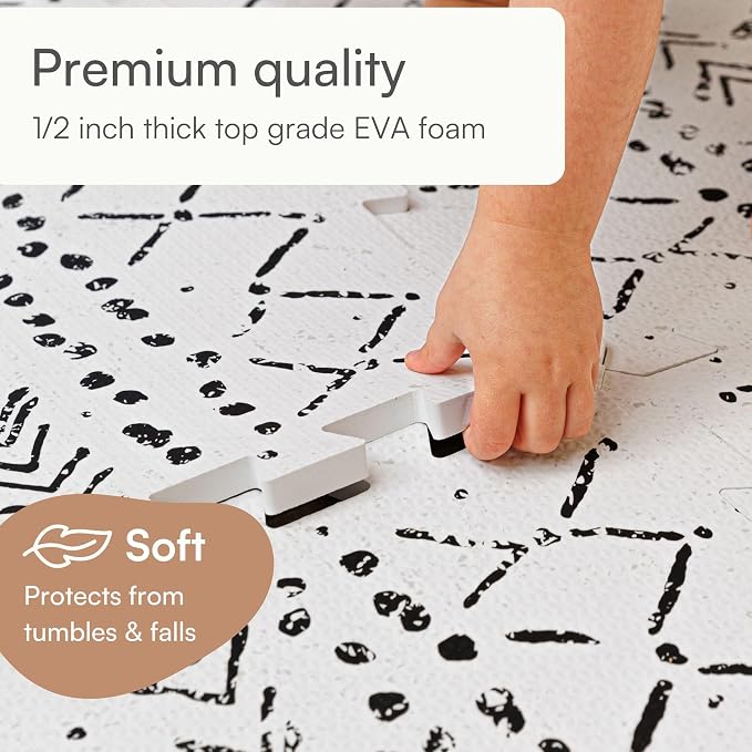 Lillefolk Baby Play Mat for Floor – 6x6ft Boho | Soft Non Toxic Premium EVA Foam Tiles for Tummy Time, Crawling & Playroom – Waterproof Interlocking Floor Mat for Babies & Toddlers (9 Tiles)