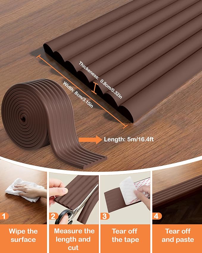 Corner Protector Baby, 16.5FT 0.32''Th W-Shape Edge Protector for Baby Proofing 3.2'' Wide Foam Fireplace Cushion Pre-Taped Safety Guard Bumper Pad for Furniture Wall Stair Door (Dark Brown)