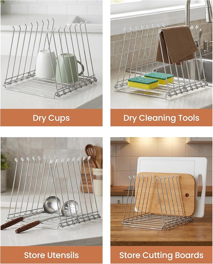 NiHome 2-in-1 Foldable Drying Rack – Stainless Steel Holder for Ziplock Bags, Plastic & Silicone Storage Bags, Cups, Dishes, and Baby Bottles. A Rust-Resistant Kitchen Drying Stand