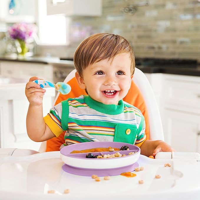 Munchkin Stay Put Suction Plates for Baby and Toddler, 3 Divided Sections , Pink/Purple
