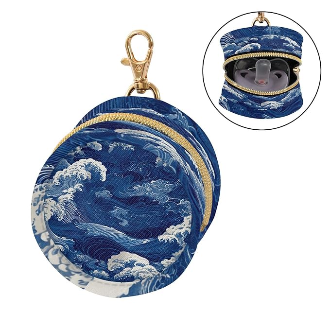 Pacifier Holder with Clip Pacifier Case for Diaper Bag Round Baby Pacifier Pouch Box Bag Portable Blue Ocean Waves