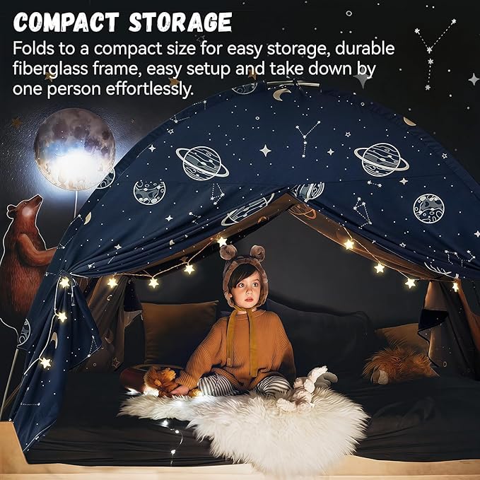 Full Size Bed Canopy Tent, Galaxy Space Kid Bed Tent, Bed Tents Full Boy Floor Privacy Sleeping Tent for Toddler Birthday Toy House Gift