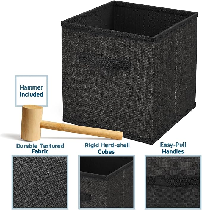 6-Cube Fabric Storage Organizer Shelf for Bedroom, Playroom and More - Sturdy DIY Cubbies Shelves in Black