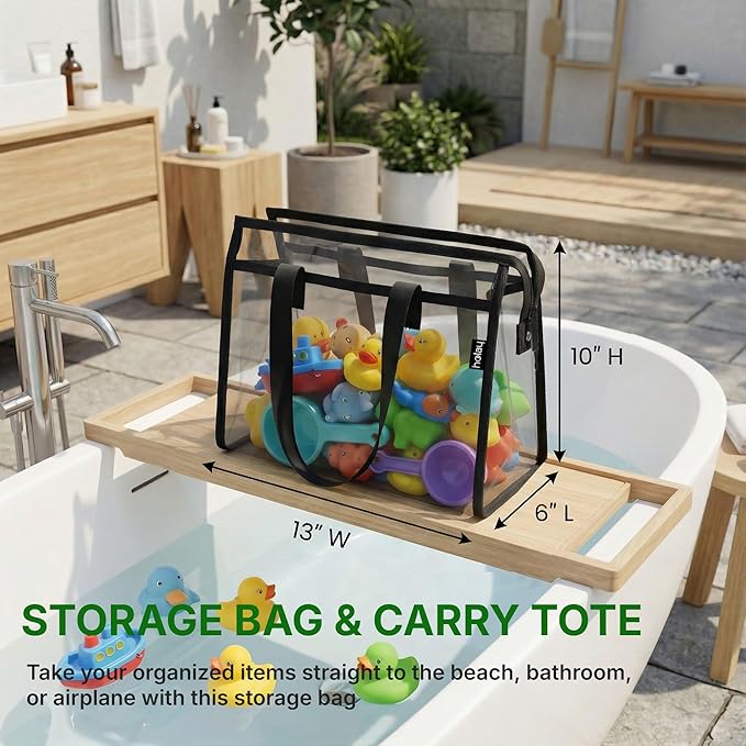 HOLAY 4 Pack Clear Toy Storage Bags with Handle ?“Playroom Organizer Bins for Kids Toys, Board Games, Busy Bags, and Homeschool Supplies, Transparent PVC Front & Reinforced Base (Black, X-Large)