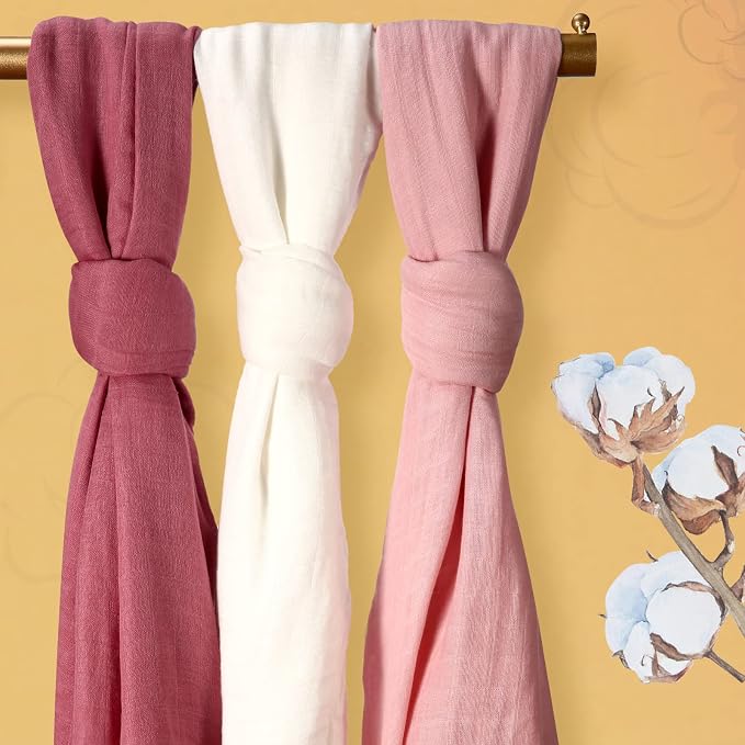 Baby Swaddle Blanket - Soft Cotton Swaddling Blankets Wrap for Unisex Baby, Gender Neutral Newborn Blanket or Receiving Blankets - Large 47 x 47 inches Silky Baby Swaddles (Puple,Pink,White)