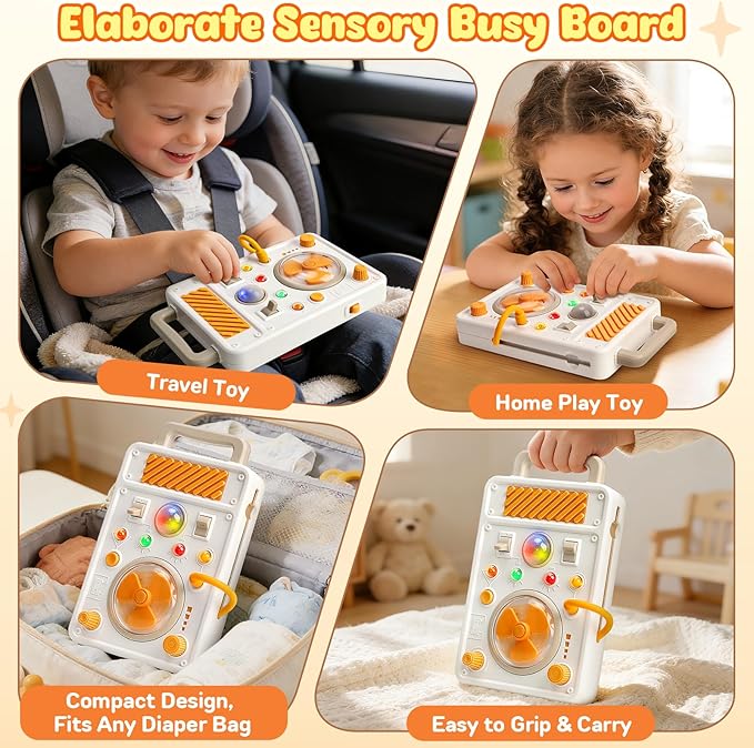 Montessori Busy Board Toys for Toddlers 1-3 Years Old, LED Light Sensory Toy, Toddler Educational Travel Toy with Switches, Fine Motor Skill Development Toy, 1 Year Old Boy & Girl Gifts