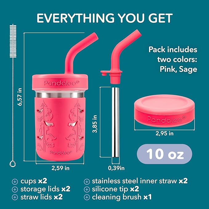 Pandaloo® Smoothie Cups for Kids - Stainless Steel Toddler Tumbler with Straw, Sippy Cup for Smoothies - BPA-Free, Toddler Snack Cups, 10 oz