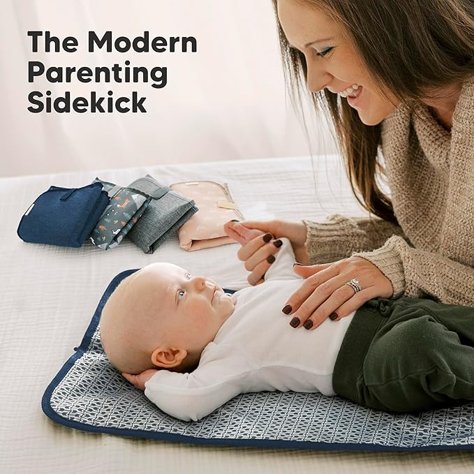 KeaBabies Portable Diaper Changing Pad, Easy Wipe Clean - Foldable Waterproof Baby Changing Mat for Diaper Bag, Compact, Lightweight, 25x13 Newborn, Infant, Baby Changer Travel Essential (Navy Blue)