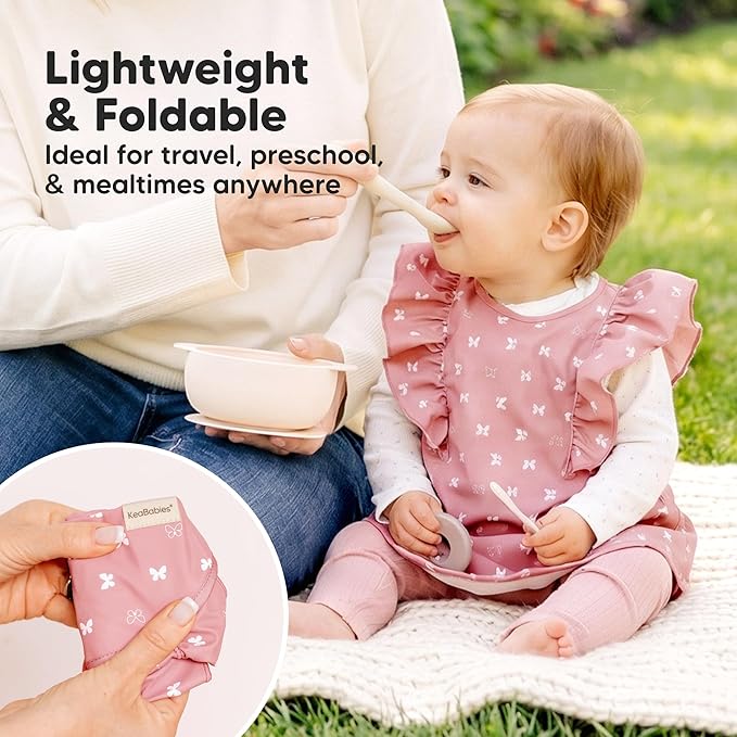 KeaBabies Waterproof Bibs for Baby Girl,Boy ??2-Pack Lightweight, Large Baby Bibs for Eating, Wearable Food Catcher, 6-12 Months Infant Feeding Essentials, Smock for Toddlers 1-3, Kids (Butterflies)