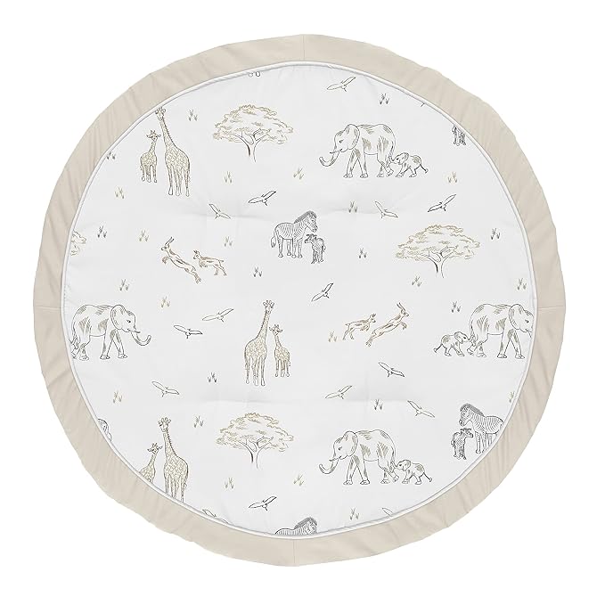 Sweet Jojo Designs Jungle Safari Animals Boy Girl Baby Playmat Tummy Time Infant Play Mat Brown Taupe Black and White Gender Neutral Animal Elephant Giraffe Wildlife Adventure Elephants Serengeti