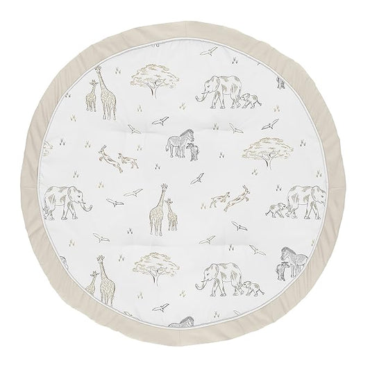 Sweet Jojo Designs Jungle Safari Animals Boy Girl Baby Playmat Tummy Time Infant Play Mat Brown Taupe Black and White Gender Neutral Animal Elephant Giraffe Wildlife Adventure Elephants Serengeti