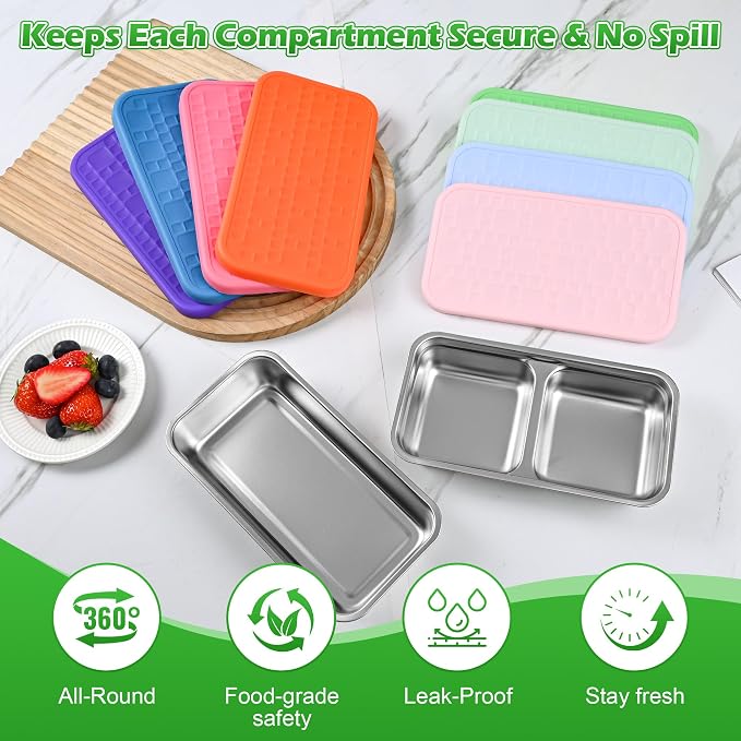 4 Pack 15 oz Stainless Steel Food Storage Containers with Silicone Lids, Leakproof Single Compartment Metal Containers, Reusable Lunch Boxes for Meal Prep, Leftovers, Travel, Camping, Fridge Storage