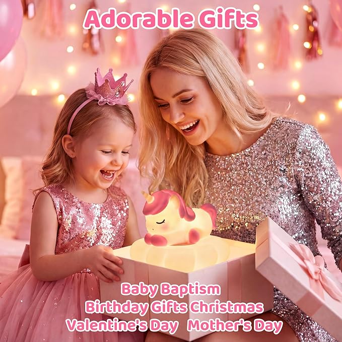 Mewaii Cloud Unicorn Night Light for Kids-Wireless Charging Cloud Base, 3-Level Dimmable 7-Color Changing & 30-Min Timer, Portable Girls Night Lamp, Cute Unicorn Gifts for Girls Baby Nursery Decor