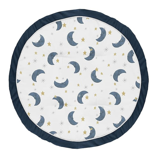Sweet Jojo Designs Moon and Star Boy or Girl Baby Playmat Tummy Time Infant Play Mat - Navy Blue and Gold Watercolor Celestial Sky Gender Neutral Outer Space Galaxy