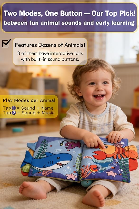 Cloth Books for Babies 0-6-12 Months, Interactive Soft Sensory Toy with Lights, Sounds & Music, Bite-Proof Educational for Newborns, Infants & Toddlers 0-3 Years (Forest Animals)